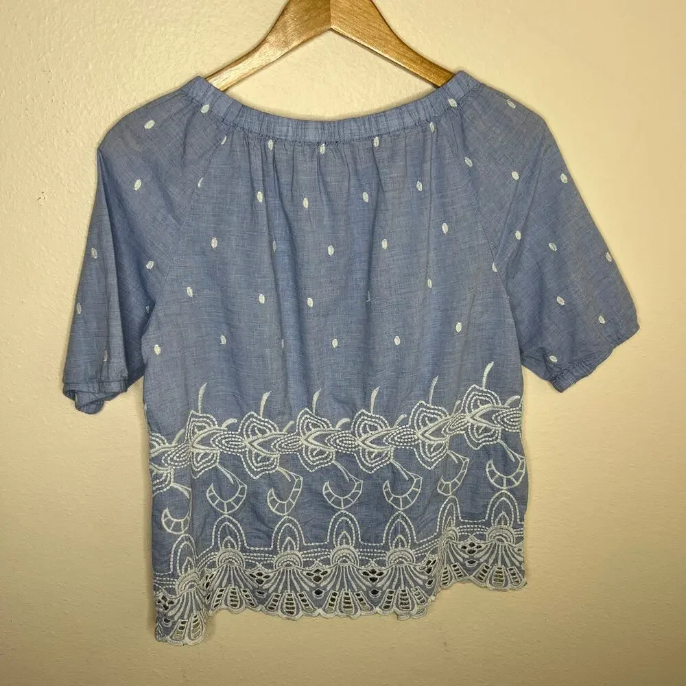 Talbots Light Blue Off Shoulder Embroidered Eyelet Top Medium - Picture 6 of 9